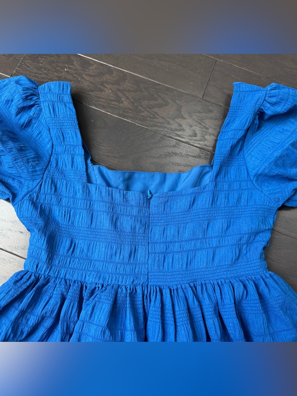 Women’s Pink Lily Blue Puff-Sleeve Cotton Dress - Picture 2 of 4